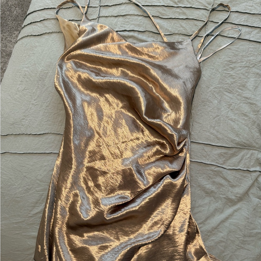 Gold Spaghetti Strap Slip Mini Dress